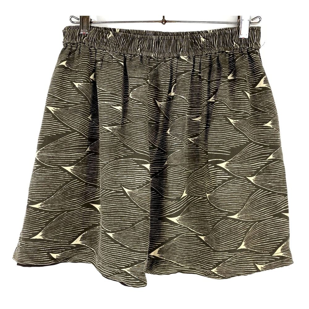 Generra Flare Silk Skirt Small Luxury Mini Lined Stretch Waist, Pockets Brown
